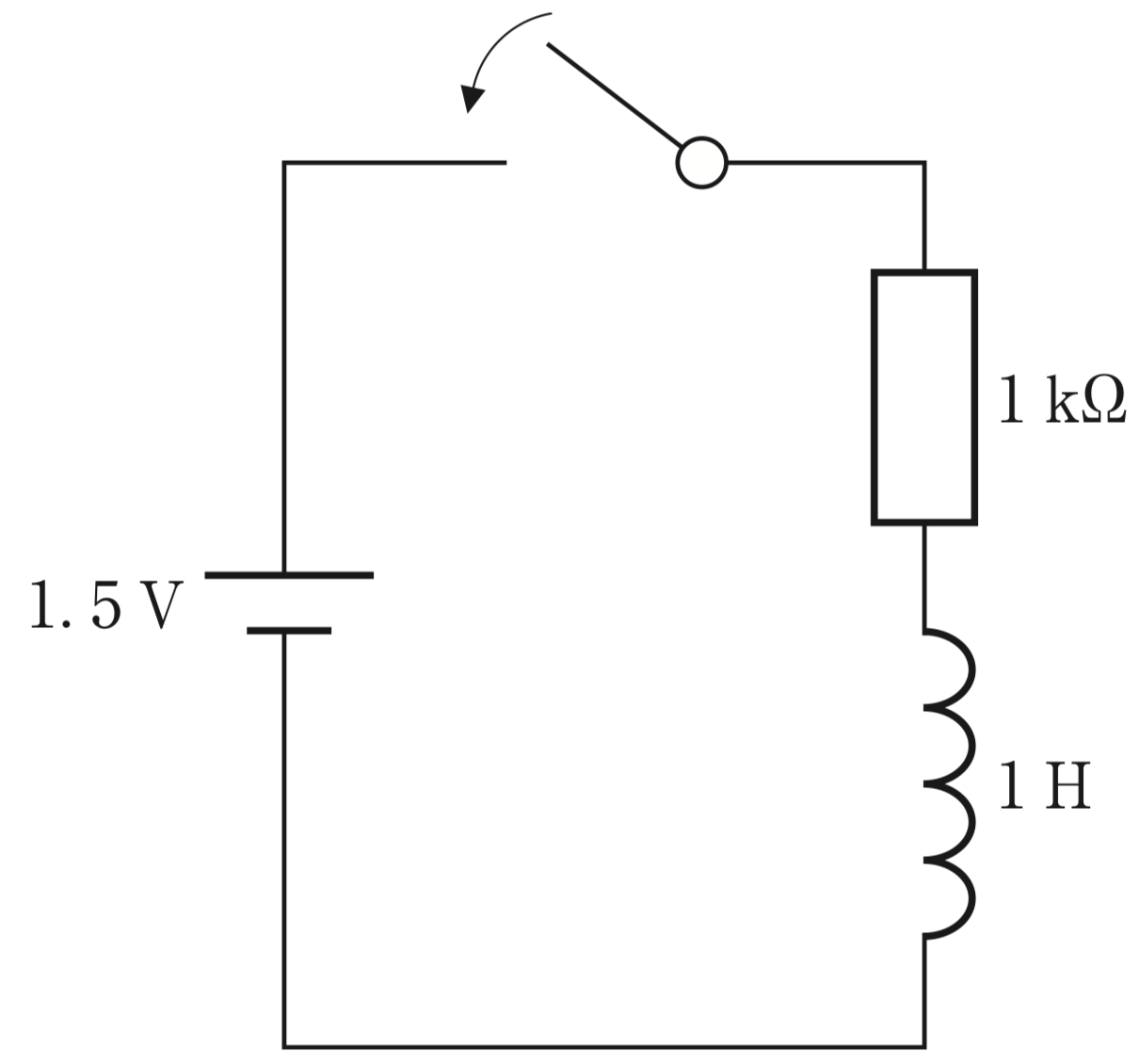 第31回午前51問 RL直列回路（1.5V・1kΩ・1H）