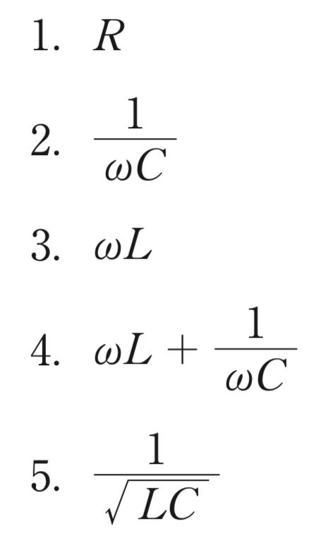 第32回午後49問<br><br>選択肢” width=”178″ height=”297″/></figure>



<br><strong>正解：1（Z＝R）</strong><br>



RLC直列回路のインピーダンスは Z＝√(R²＋(ωL−1/ωC)²)。<br><strong>共振</strong>とは、コイルのリアクタンス ωL と コンデンサのリアクタンス 1/ωC が等しくなる（ωL＝1/ωC）状態です。このとき括弧の中がゼロになり、リアクタンス分が完全に打ち消し合います。<br>よって共振時は Z＝<strong>R</strong>（純抵抗のみ・インピーダンス最小）。回路に流れる電流は最大になります。<br>（共振＝XLとXCが相殺してZ＝R最小、が交流の最重要ポイントのひとつ）<br>




<h2><span id=